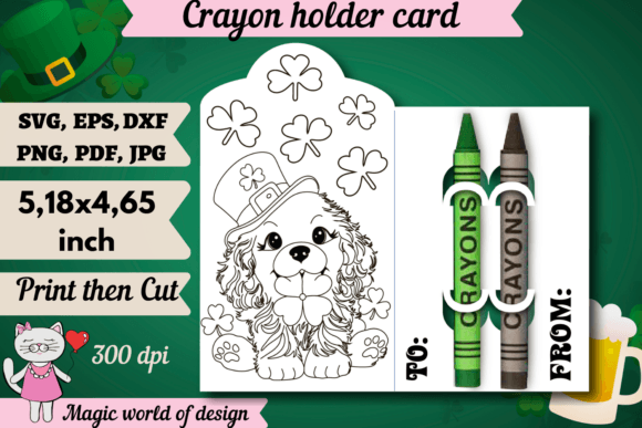 St Patrick’s Day Dog Crayon Holder Card: A Vibrant Graphic Design Asset for Crafts & Marketing